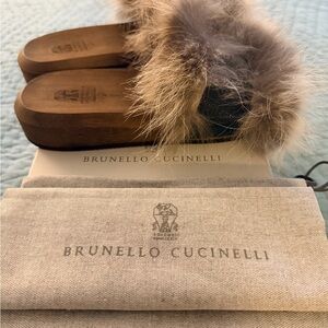 Brunello Cucinelli Brown Fur Trimmed Sandals